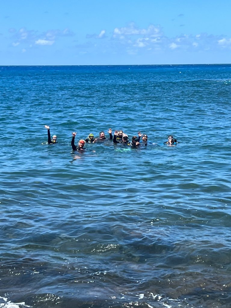 a group of people swimming in a body of water